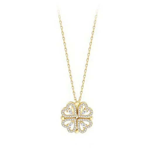 Heart Shaped Four Leaf Clover Pendant Necklace Silver Gold Jewelry Zircon Women Love Clavicle Chain Gifts Openable Chokerjewelry