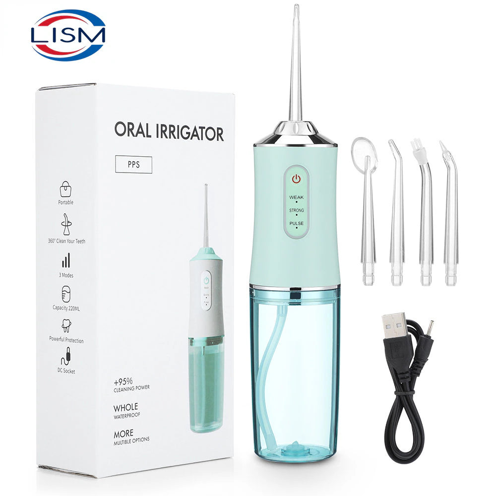 Oral Irrigator Portable Dental Water Flosser USB Rechargeable Water Jet Floss Tooth Pick 4 Jet Tip 220Ml 3 Modes IPX7 1400Rpm