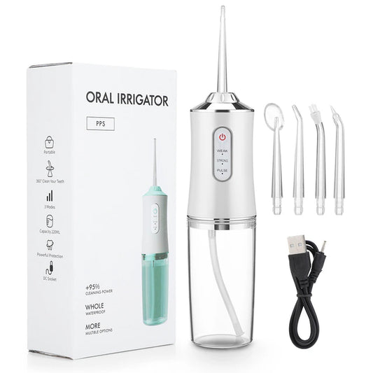 Oral Irrigator Portable Dental Water Flosser USB Rechargeable Water Jet Floss Tooth Pick 4 Jet Tip 220Ml 3 Modes IPX7 1400Rpm