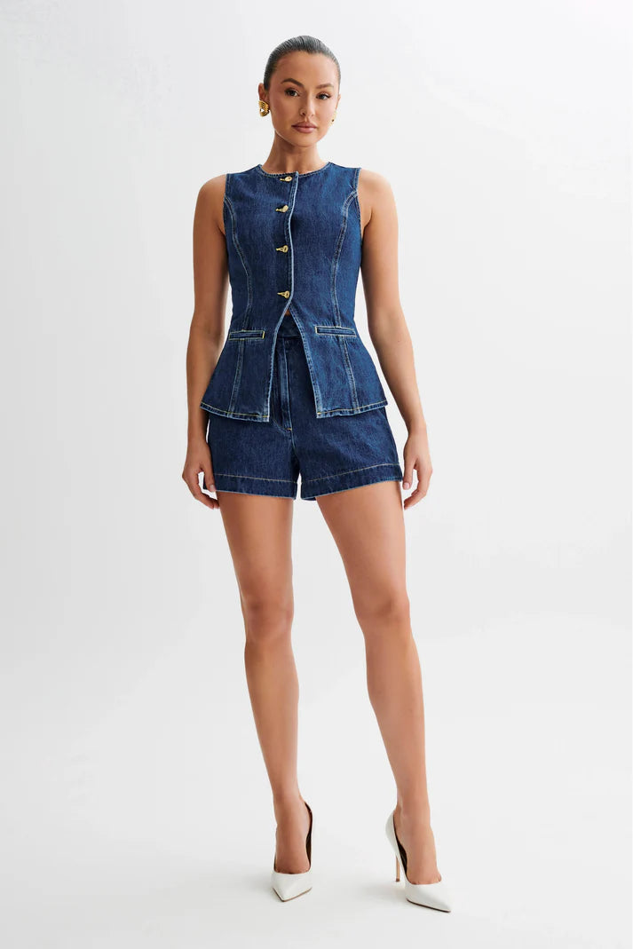 Denim Fashion Casual Sleeveless Women's Suit